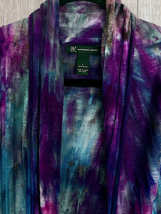 Tie Dye Long Sleeve Woman Cardigan - Violet Nights - L
