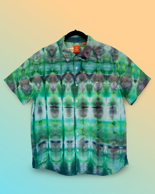 Ice dye short sleeve large green gray