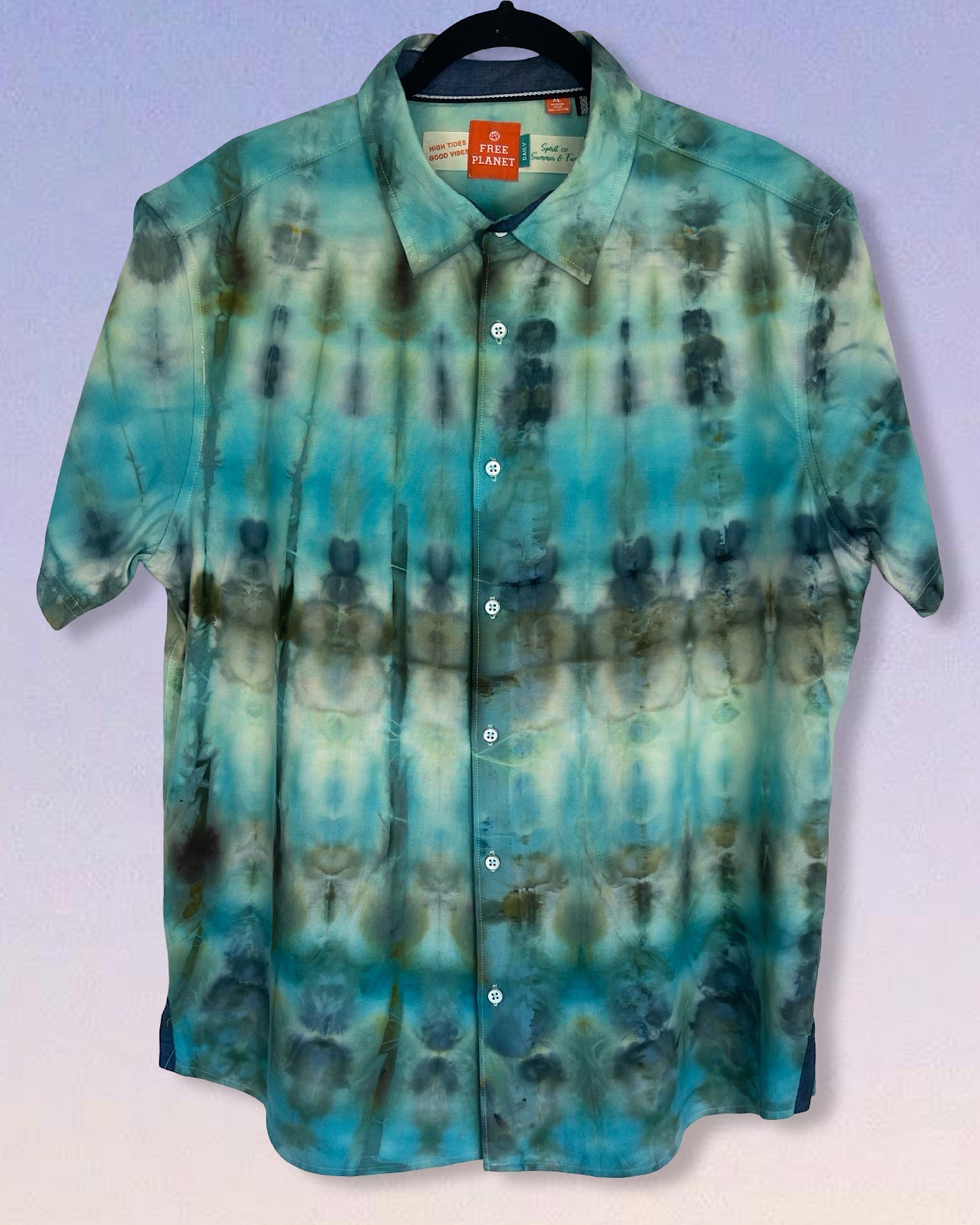 ice dye button down short sleeve shirt pool vibes front