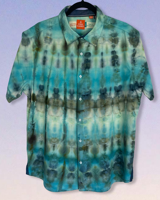 ice dye button down short sleeve shirt pool vibes front