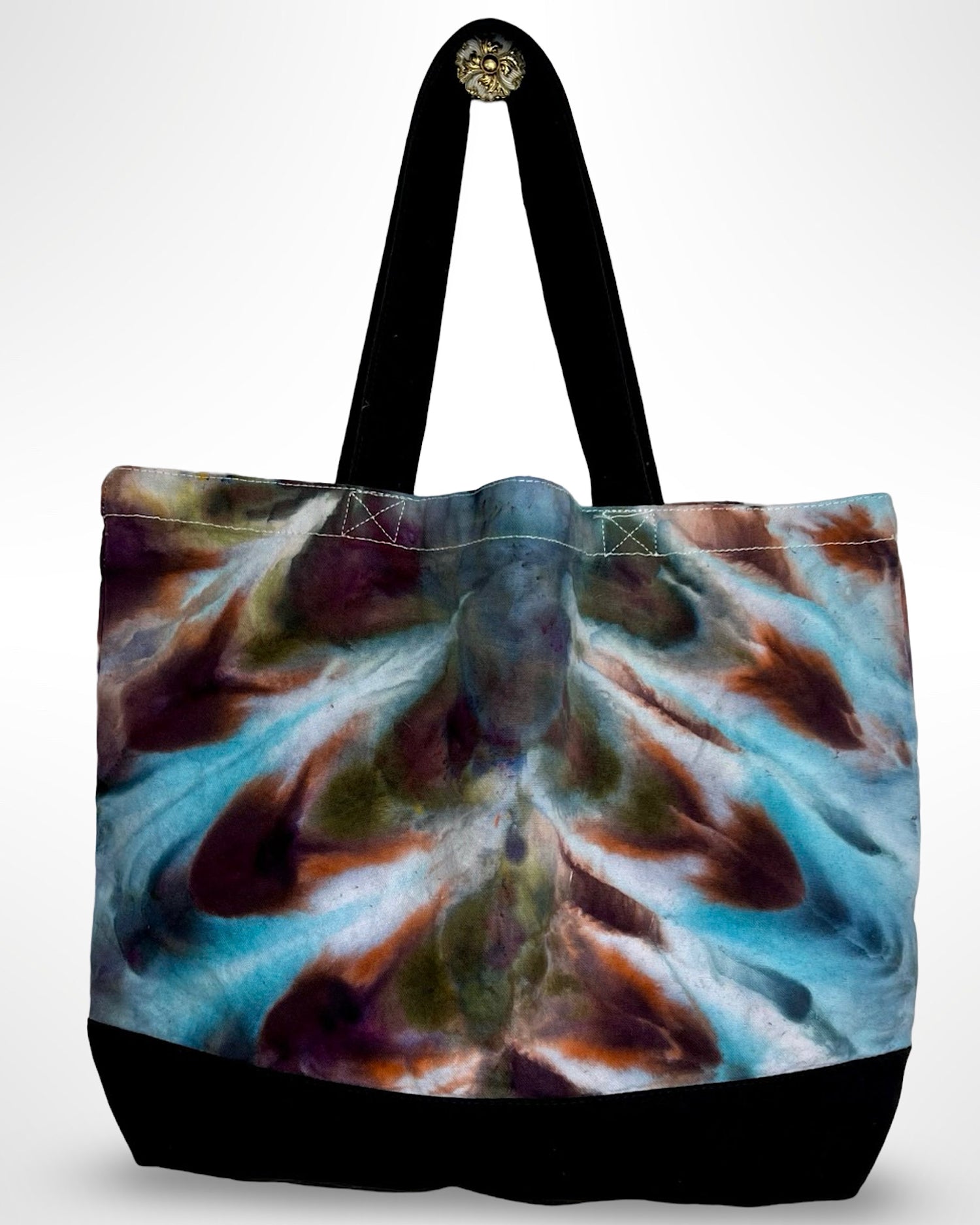 ice dye canvas tote tag peacock