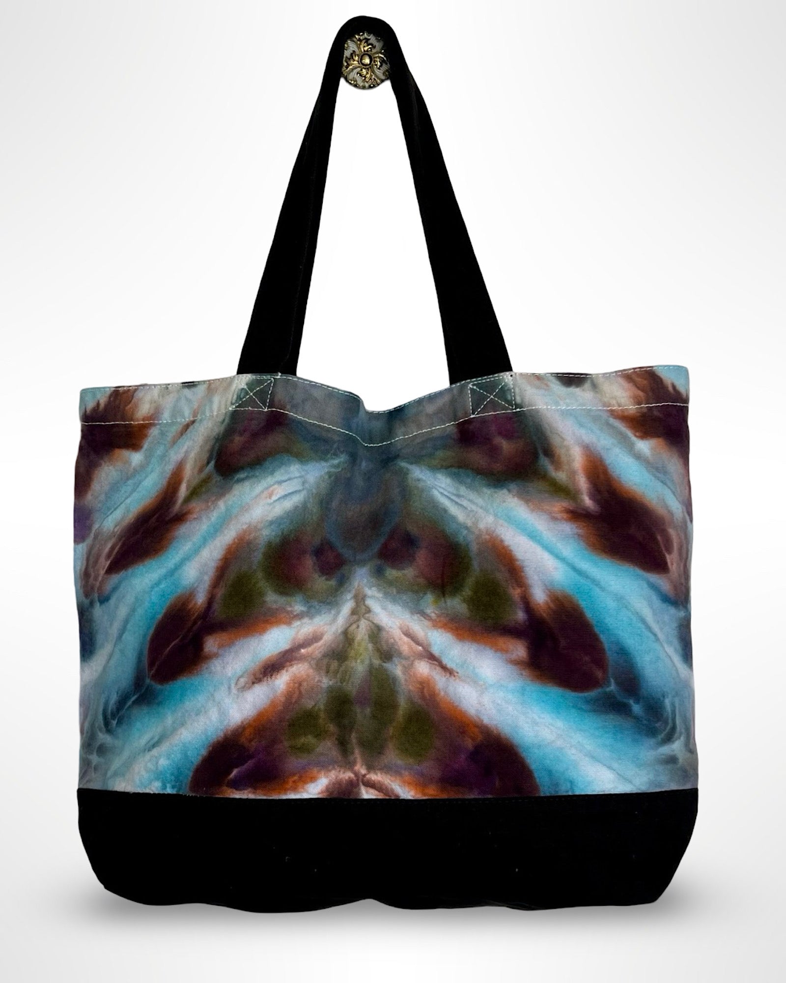 ice dye canvas tote tag peacock