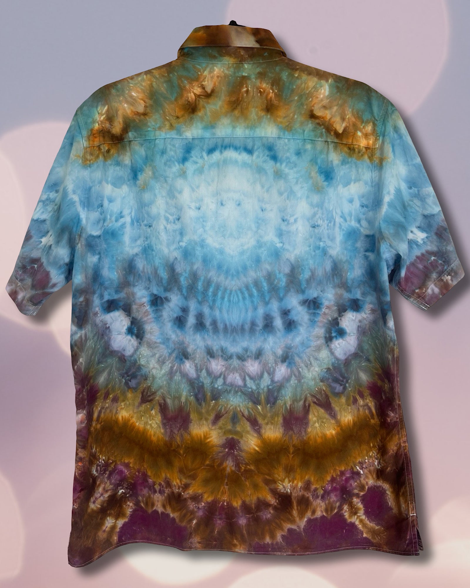 ice dye shirt size large button down back blue radial sphere