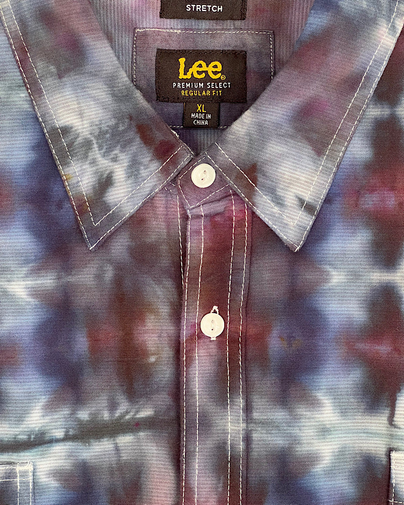 ice dyed button down blue gray xl