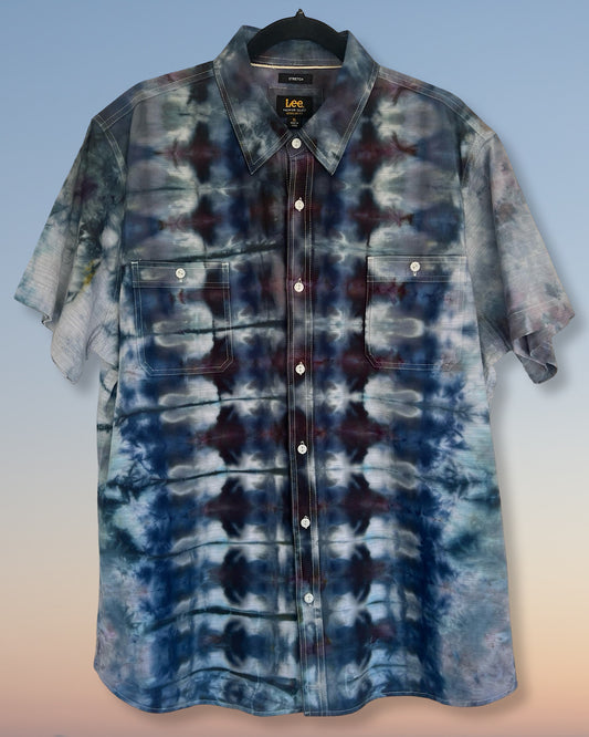 ice dyed button down blue gray xl front