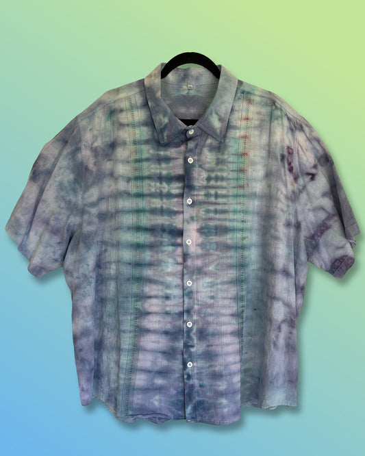 ice dyed linen guayabera style button down front