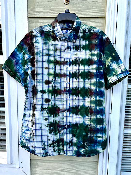 Tie Dye Short Sleeve Men's Shirt Green Grids - L – RocknSocks