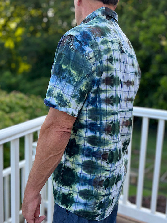 Tie Dye Short Sleeve Men's Shirt Green Grids - L – RocknSocks