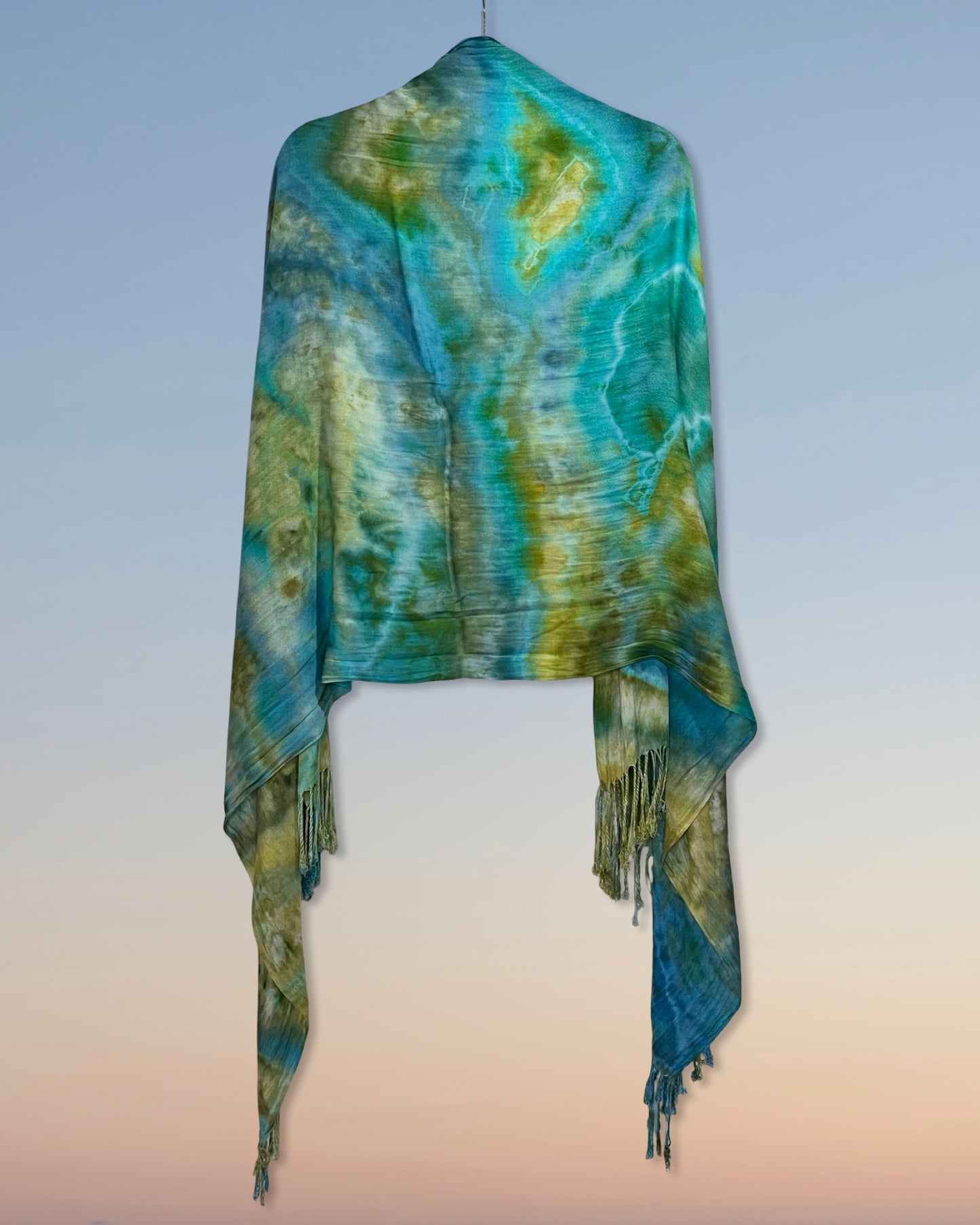 Ice Dyed Cotton Shawl - Tide Pool