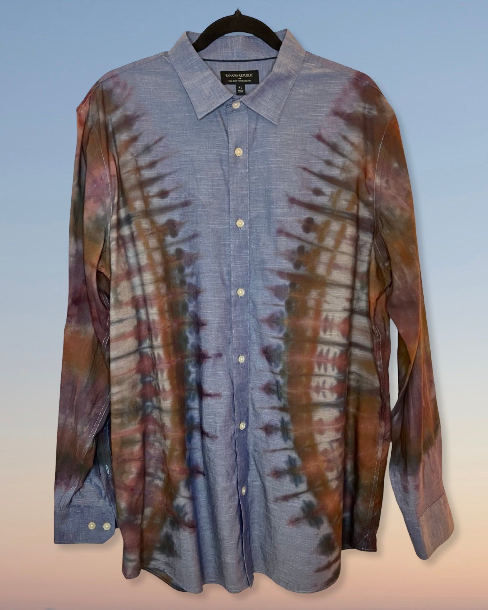 Tie dye Side fan fold long sleeve dress shirt