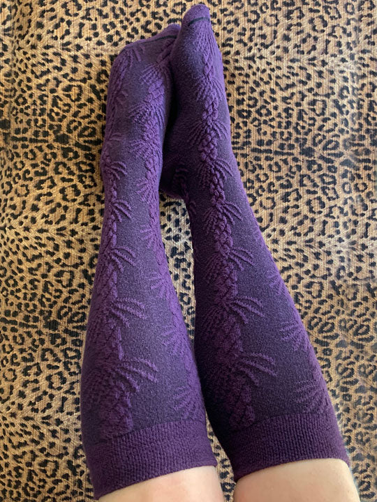 Cable Knit Purple Knee High Socks - Asherah Plum