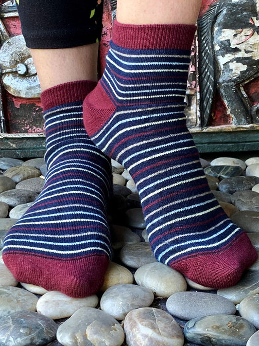 Bernadette Merlot Striped Ankle Socks