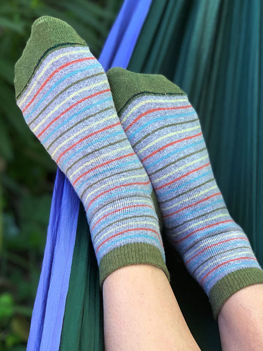 Bernadette Olive Striped Anklet Socks for women and men