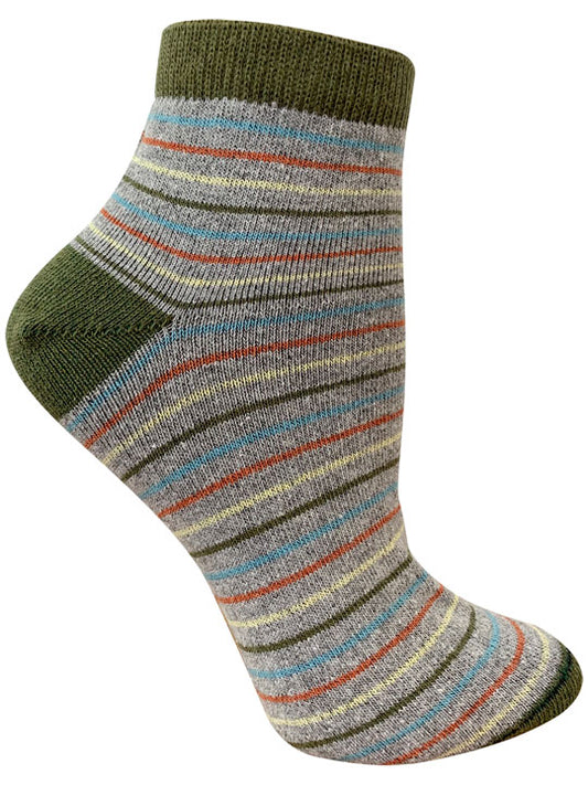 Bernadette Olive Striped Anklet Socks
