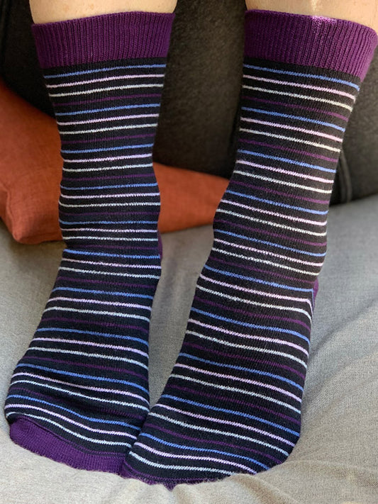 Bernadette Plum Striped Crew Socks