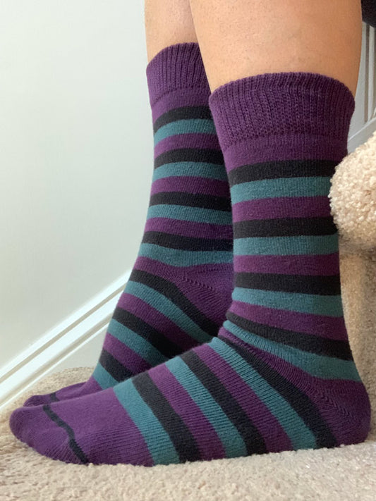 Calliope Purple Teal Black Stripe Below Calf Socks for women or men - best seller