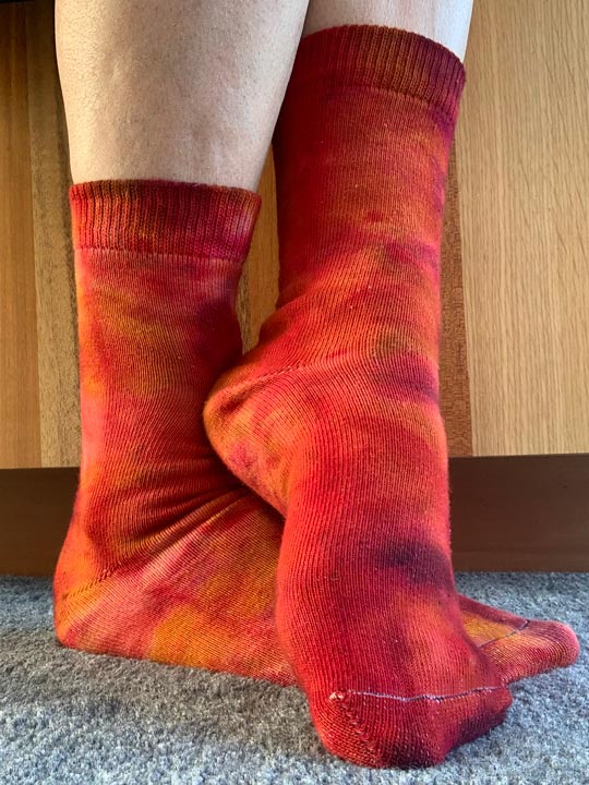 red and orange tie dye socks