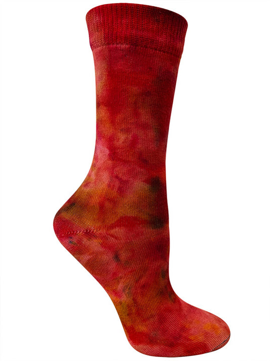 fire red ice dye tie dye organic cotton crew socks