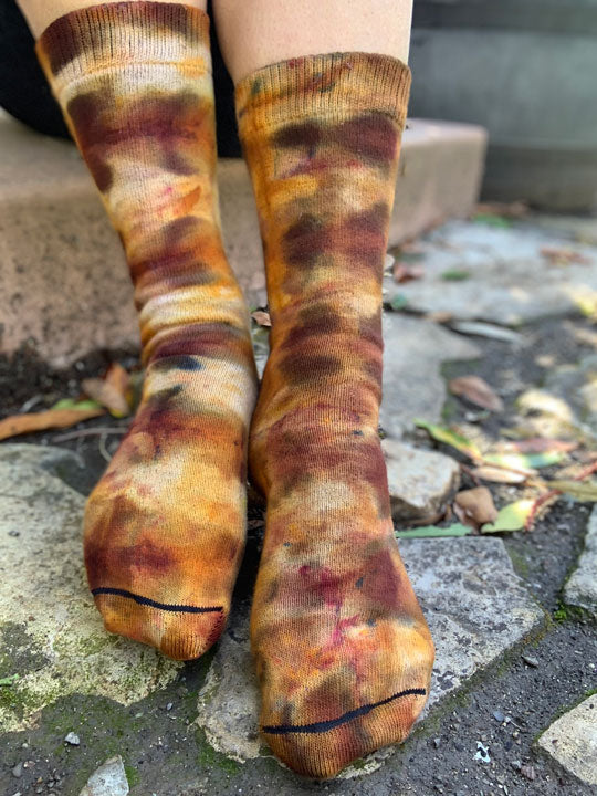 golden amber brown tie dye organic cotton crew socks