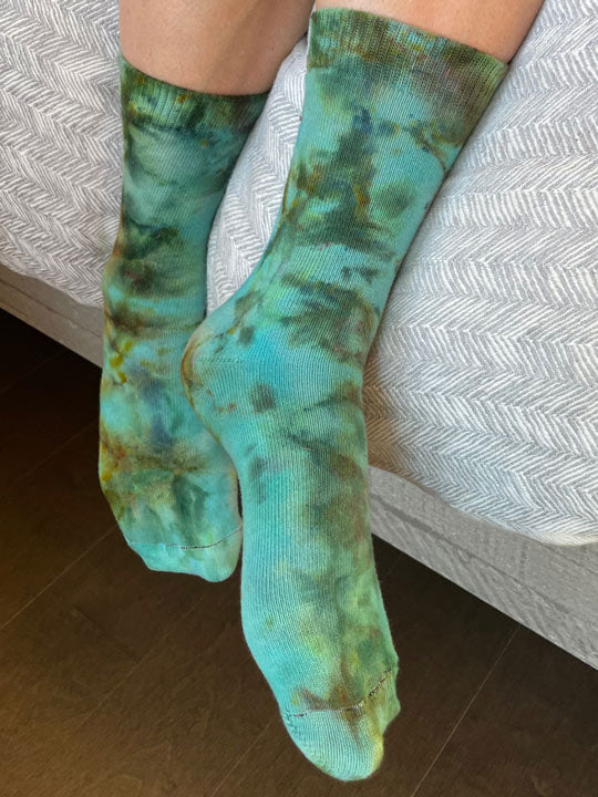 Organic Cotton tie dye teal and aqua blue socks