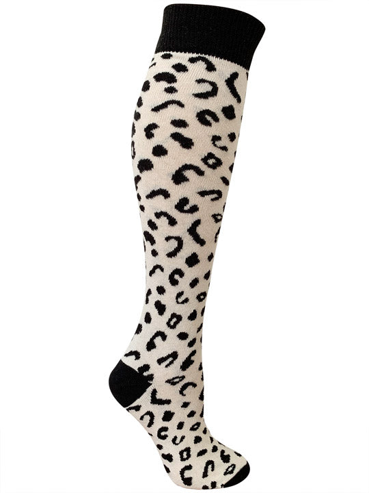 Black and white leopard print organic cotton knee high socks