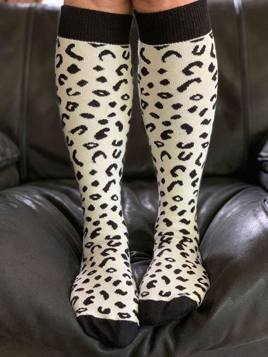 leopard print knee high socks organic cotton 