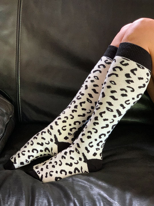 animal print organic cotton knee high socks black and white