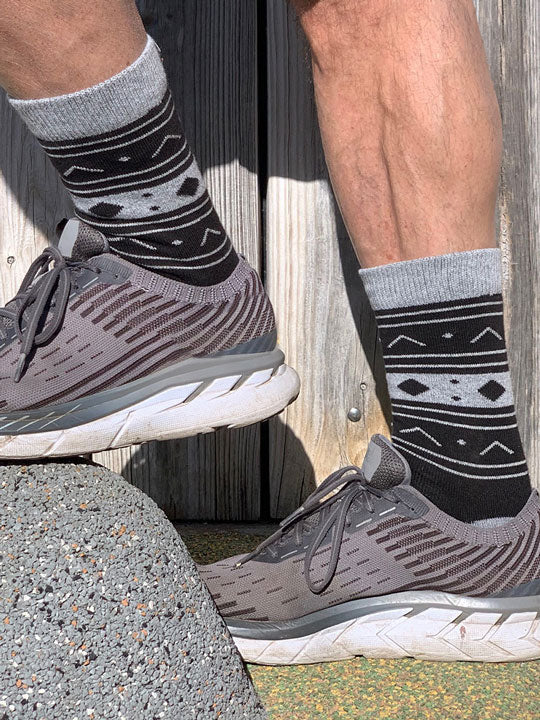 Black and Gray geometric pattern organic cotton Crew socks