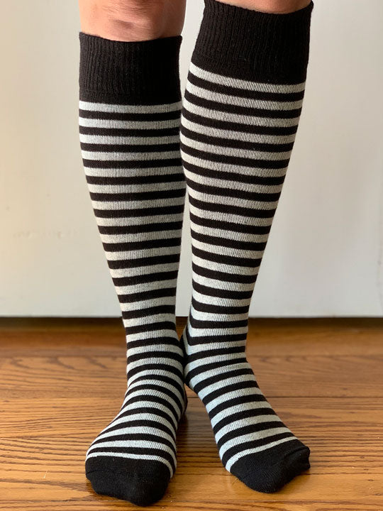 black and white striped organic cotton knee high
