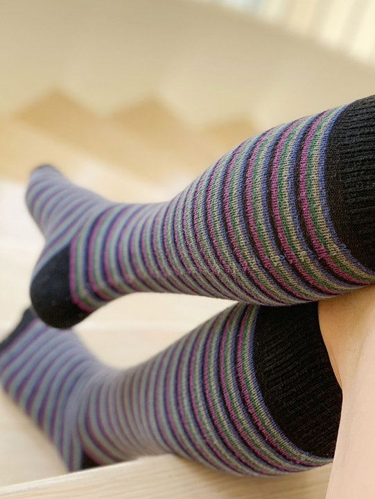 Sybil Ebony Striped multi color Organic Cotton Knee High Socks