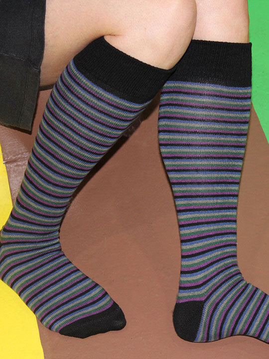 Striped Organic Cotton Knee High Socks Sybil Ebony