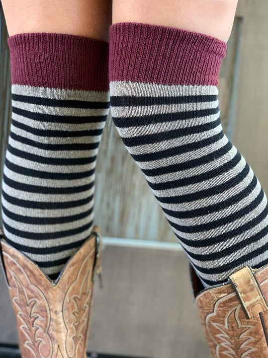 Zeus Striped Over The Knee Socks Cowboy Boots