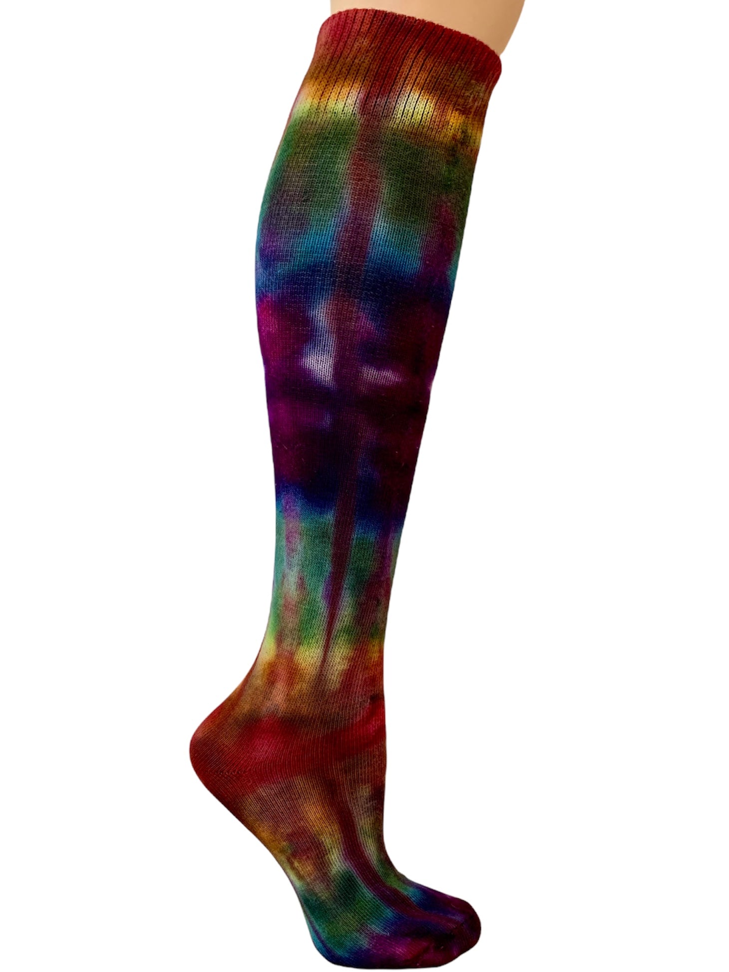 rainbow tie dye organic cotton knee high sock