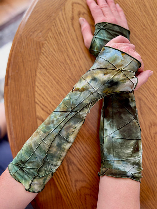 Tie Dye Fingerless Glove Arm Warmer - Forest Sage