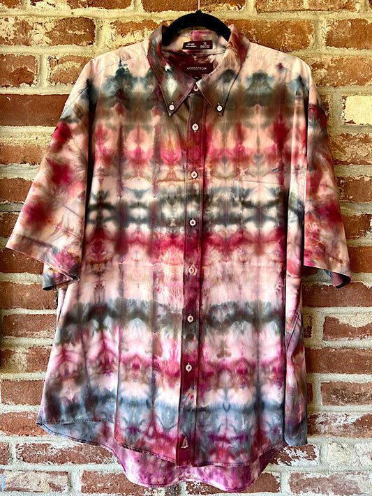 Tie Dye Short Sleeve Button Up Shirt  - XXL