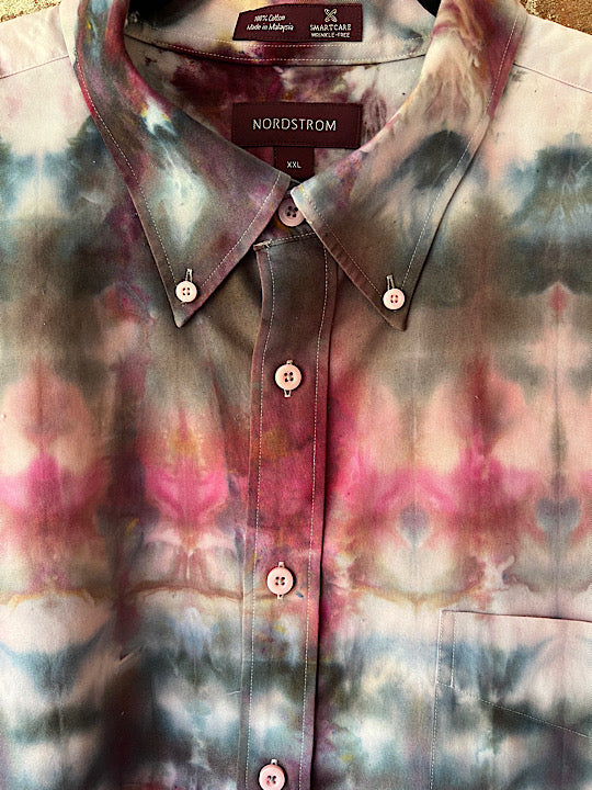 Tie Dye Short Sleeve Button Up Shirt  - XXL