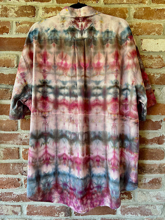 Tie Dye Short Sleeve Button Up Shirt - XXL