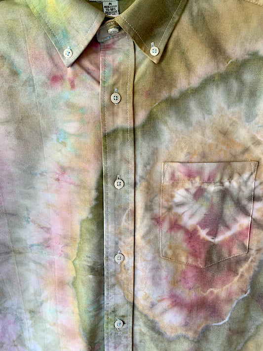 Tie Dye Short Sleeve Men's Button Down Shirt - Sage Geode - M