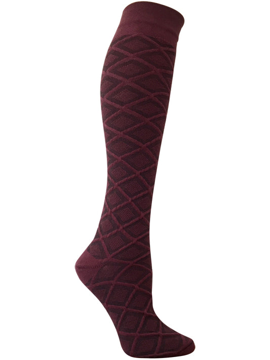 Zoe Merlot Diamond Texture Knee High Socks